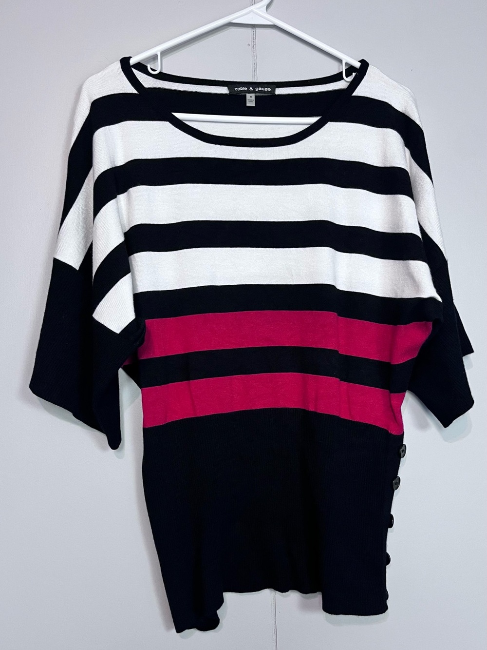 Cable & Gauge Striped Knit Tunic Sweater Rec Black White Size Medium